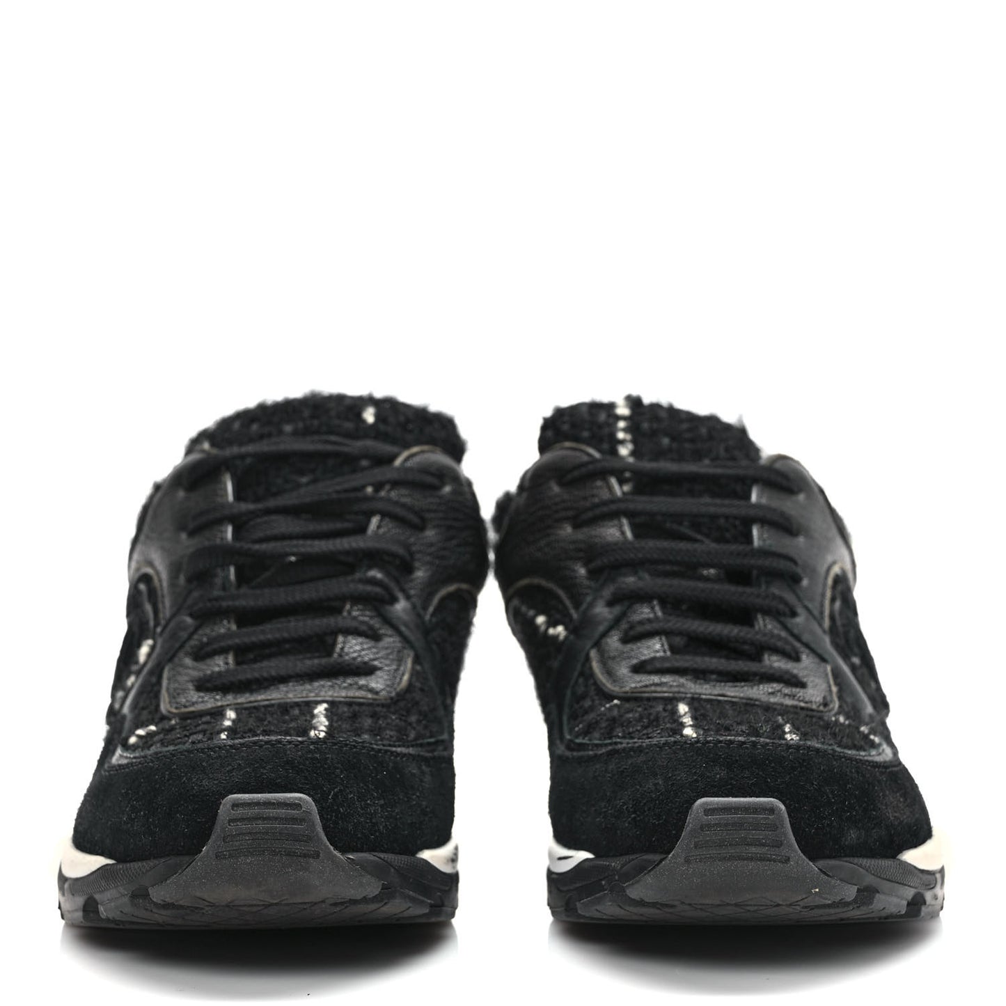 Tweed Suede Goatskin CC Sneakers 37.5 Black White