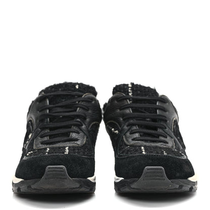 Chanel Tweed Suede Goatskin CC Sneakers 37.5 Black White 2 of 12