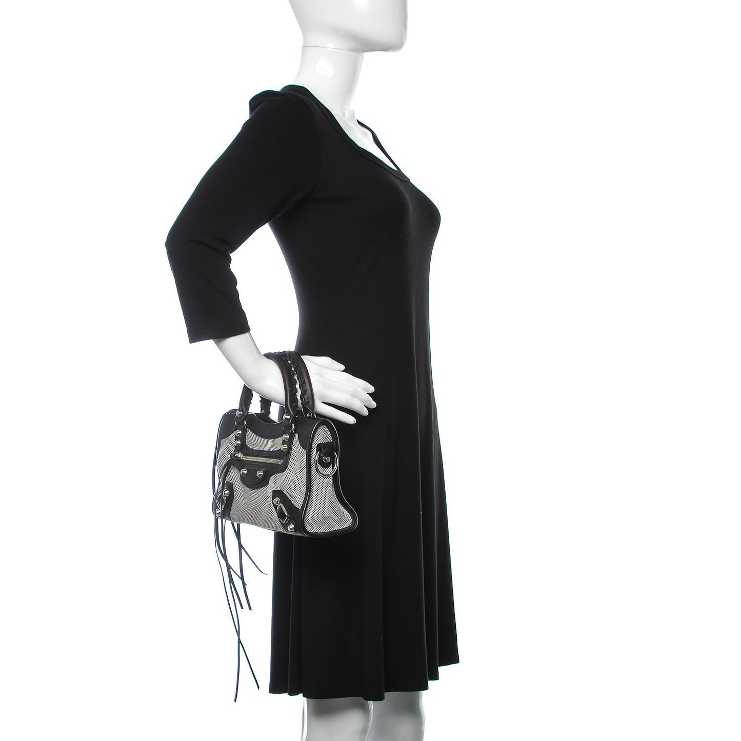 Calfskin Twill Classic Silver Hardware Mini City Black White