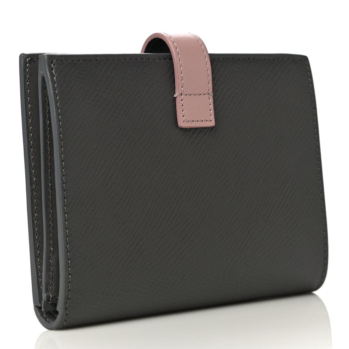 Grained Calfskin Medium Multifunction Strap Wallet Grey Vintage Pink