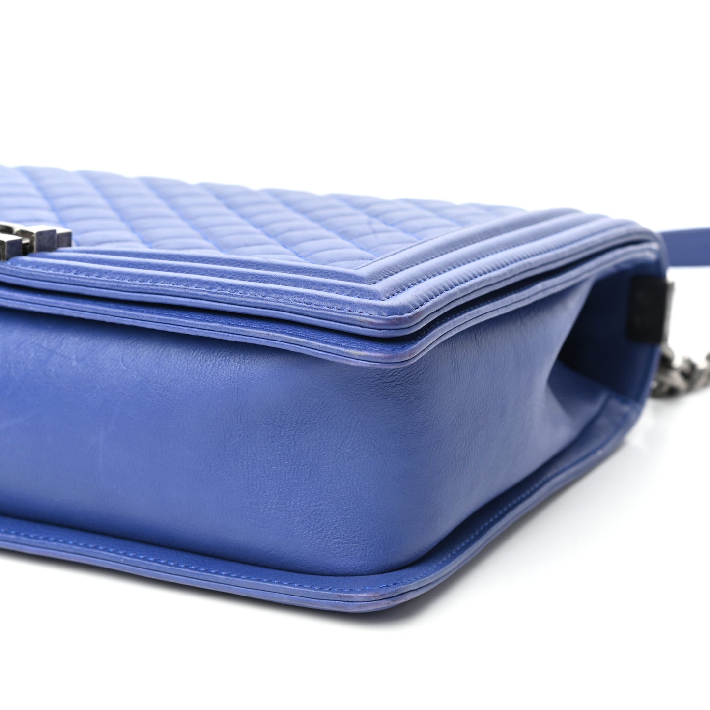 Grained Calfskin Quilted Large Boy Flap Blue