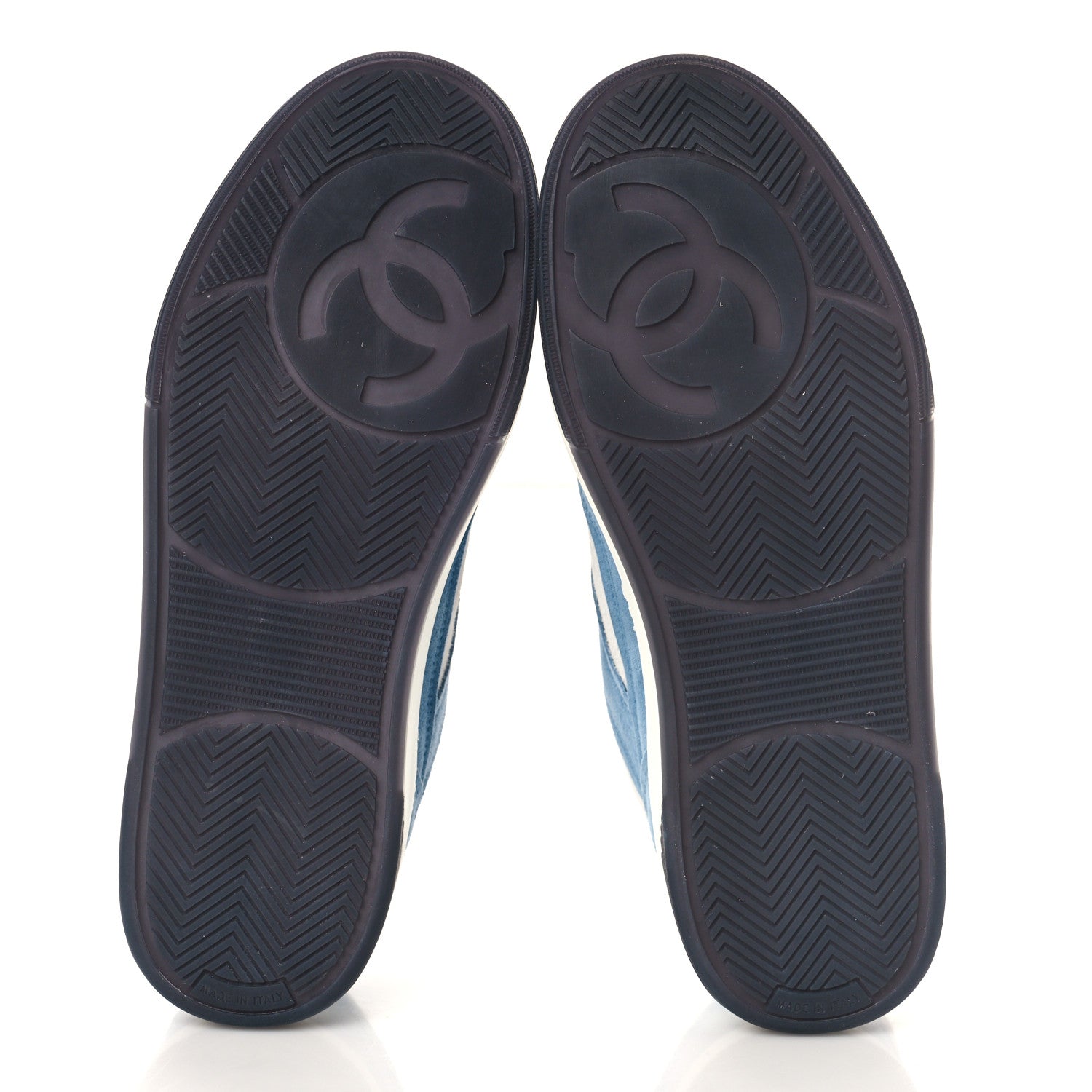 Chanel Suede Kidskin Womens CC Sneakers 38.5 White Blue 6 of 10