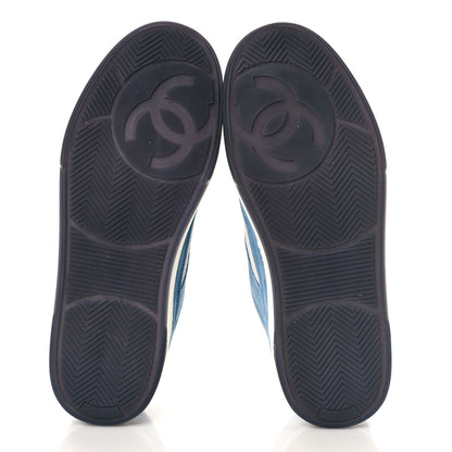 Chanel Suede Kidskin Womens CC Sneakers 38.5 White Blue 6 of 10