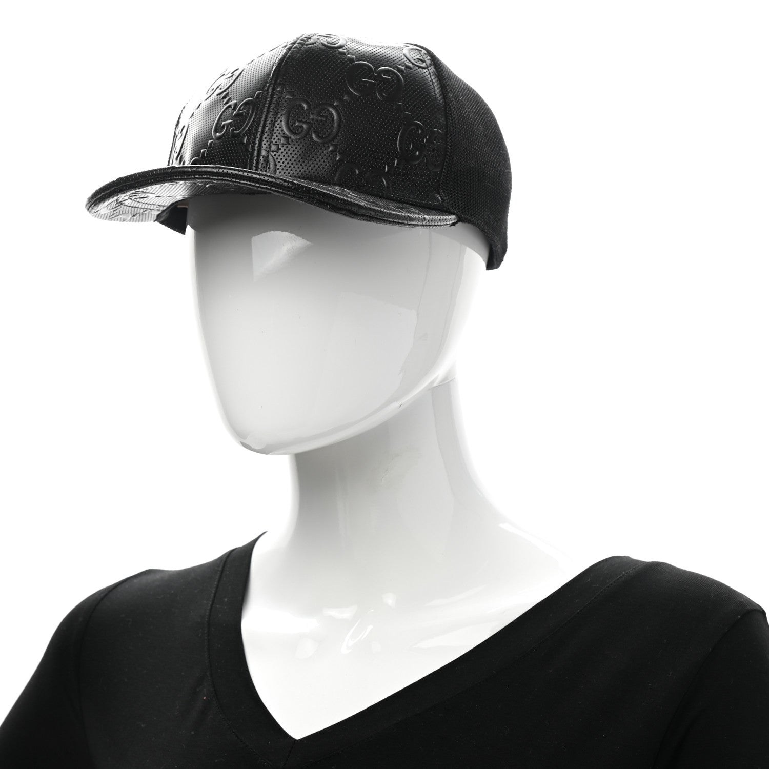 Gucci Calfskin Mesh GG Tennis Embossed Gary Baseball Hat M Black 2 of 10