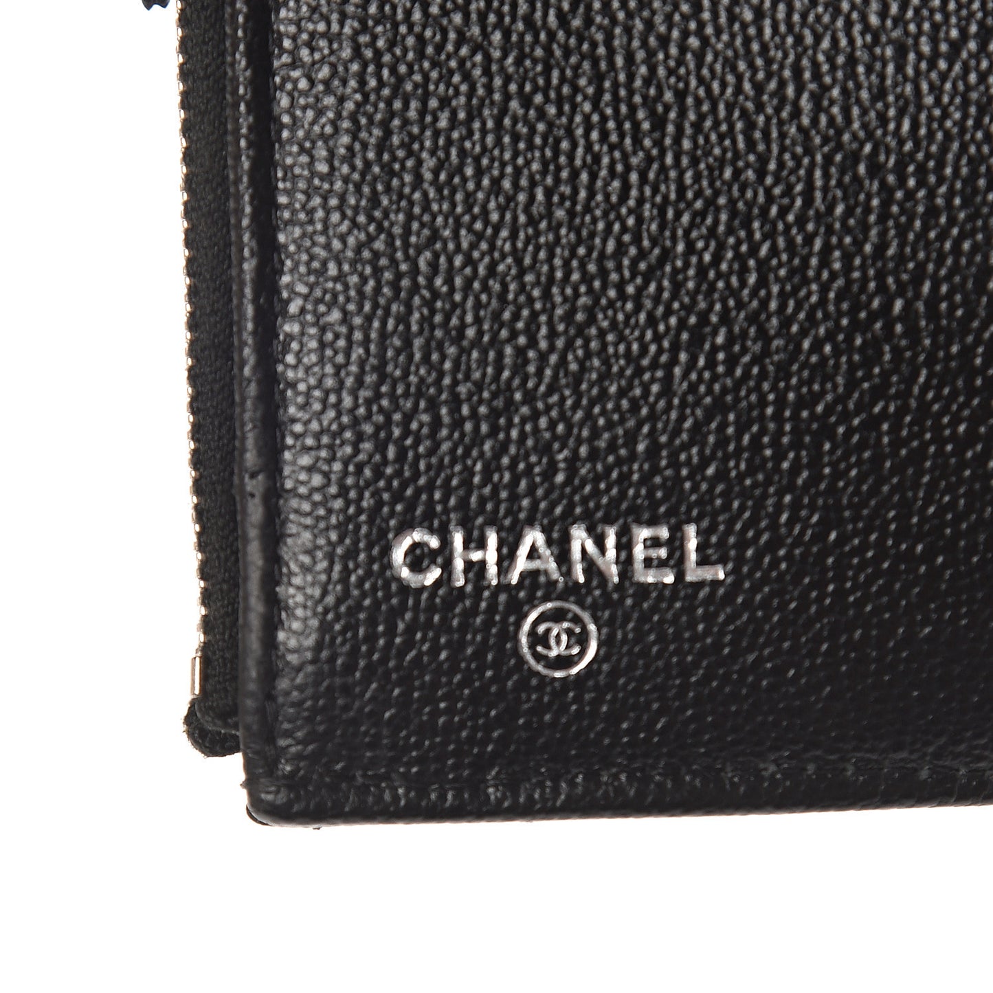 Grained Calfskin Quilted CC Box Compact Flap Wallet Black