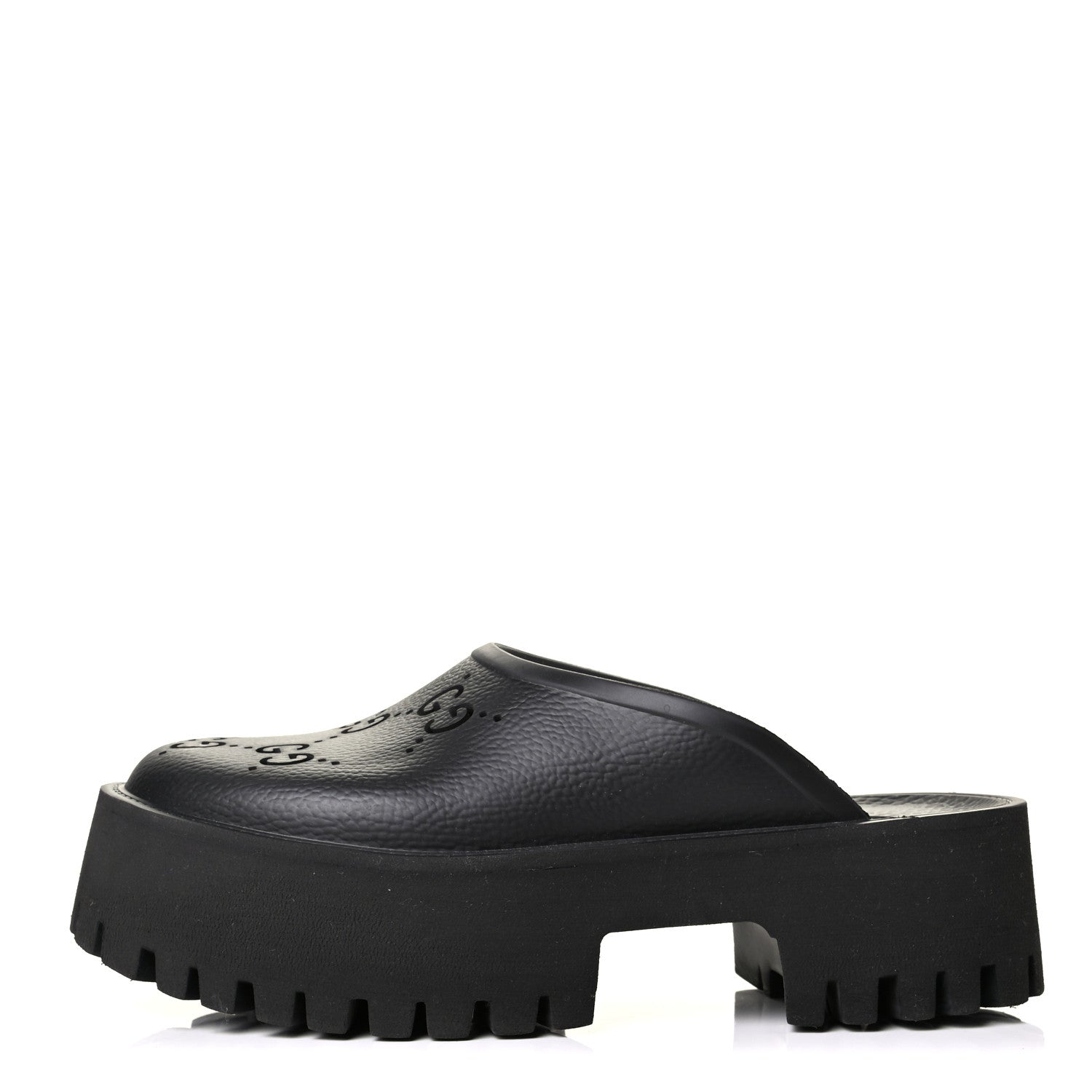 Gucci Rubber GG Monogram Perforated Elea Platform 55mm Lug Sole Sandals 38 Black 1 of 7