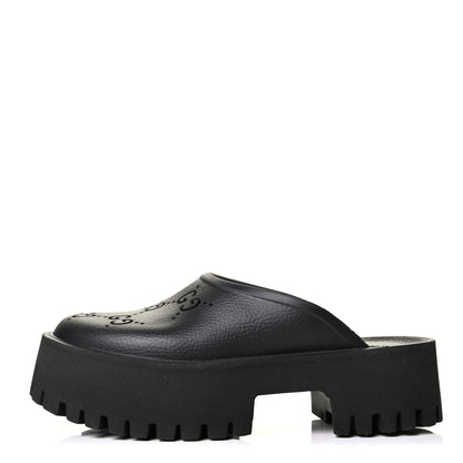 Gucci Rubber GG Monogram Perforated Elea Platform 55mm Lug Sole Sandals 38 Black 1 of 7