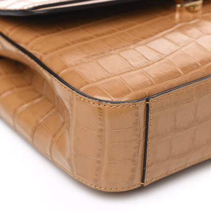Chloe Calfskin Crocodile Embossed Small C Double Carry Autumnal Brown 8 of 9