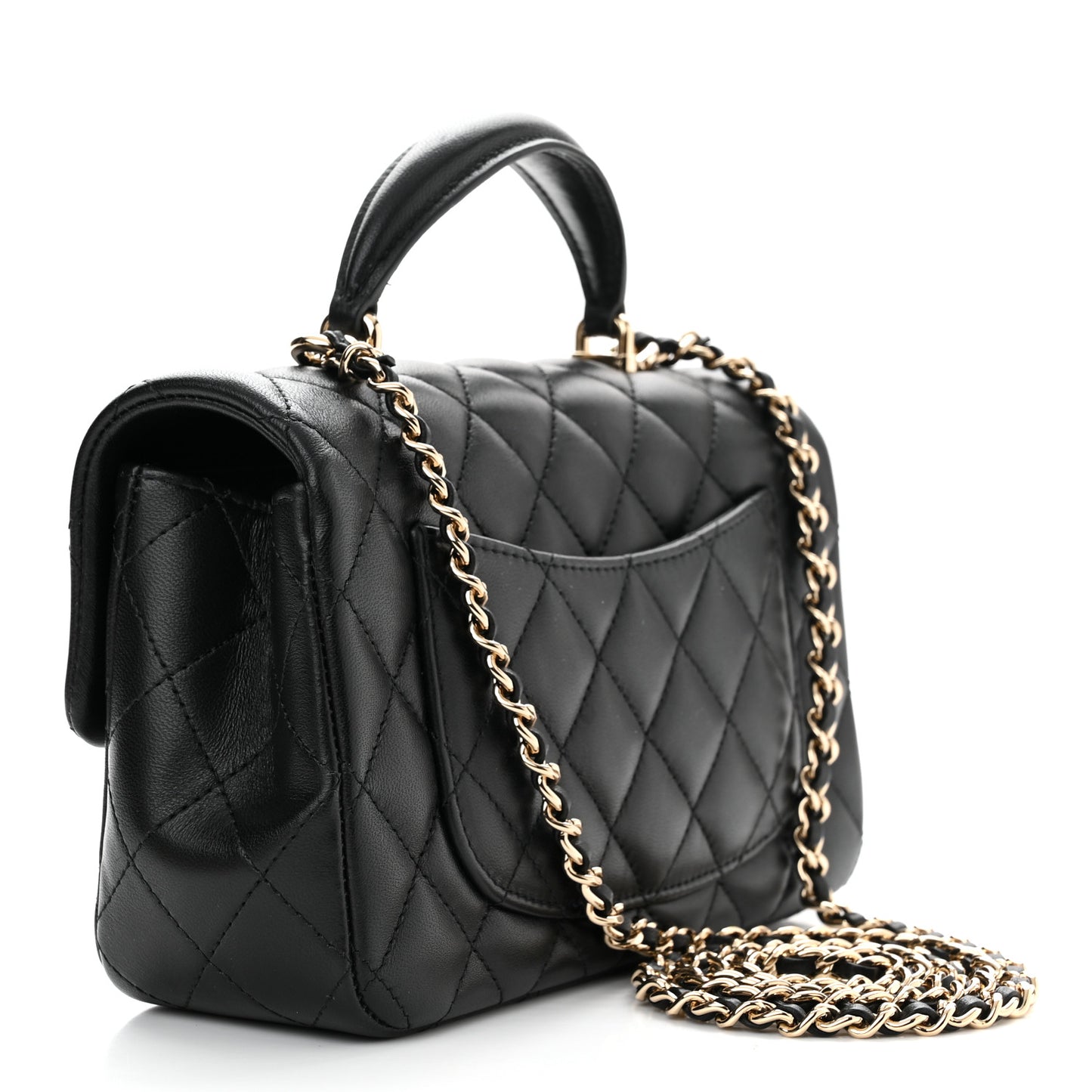 Lambskin Quilted Mini Top Handle Rectangular Flap Black