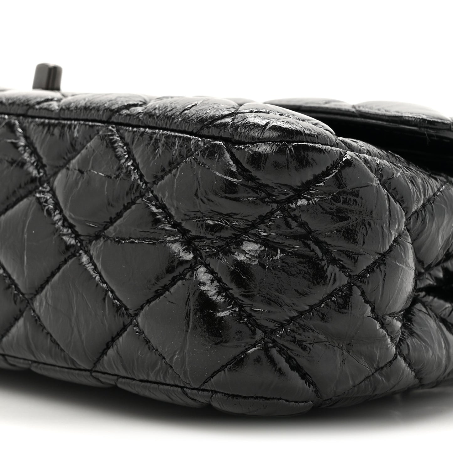 Shiny Crumpled Calfskin Quilted Medium Double Flap So Black