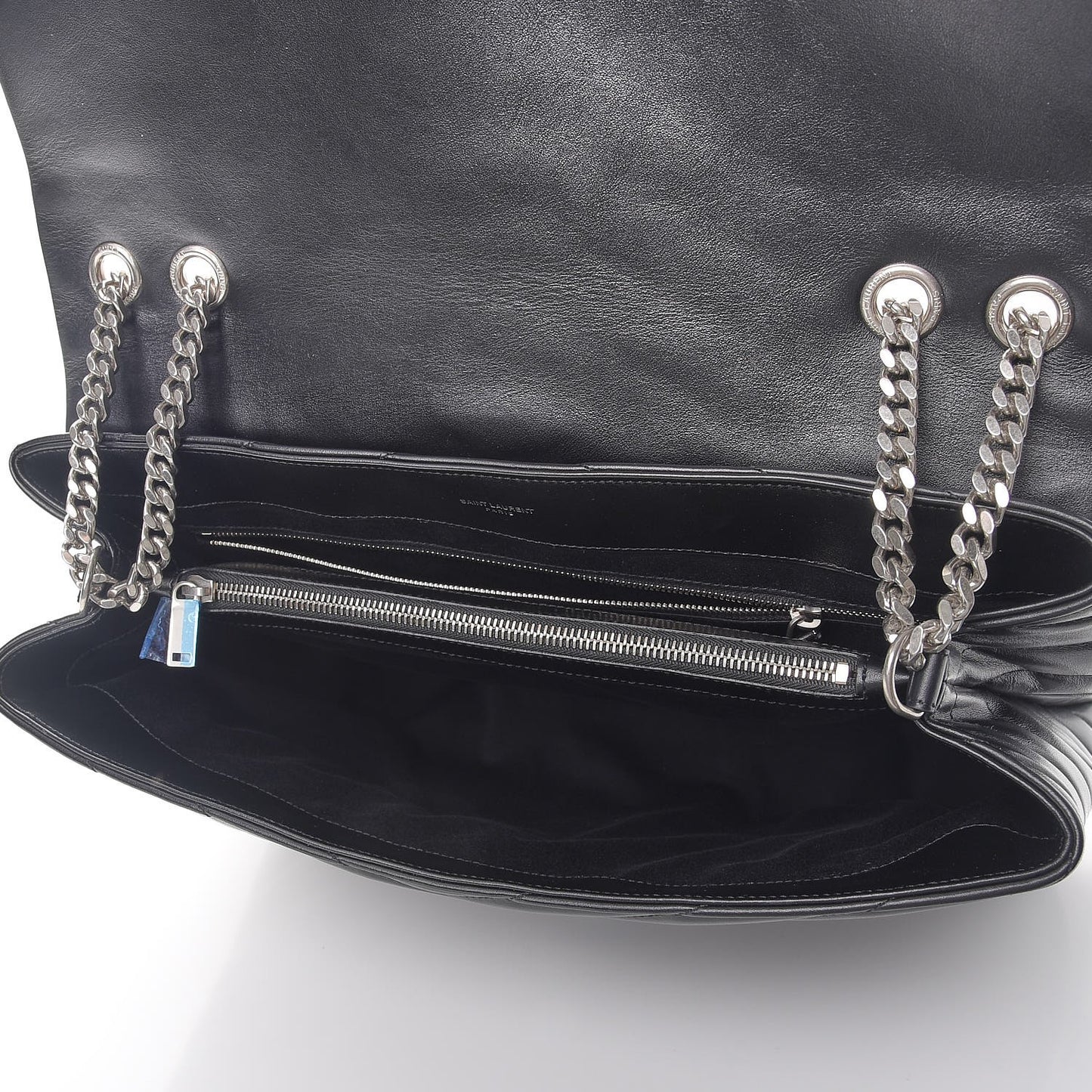 Calfskin Y Quilted Monogram Large Loulou Chain Satchel Black