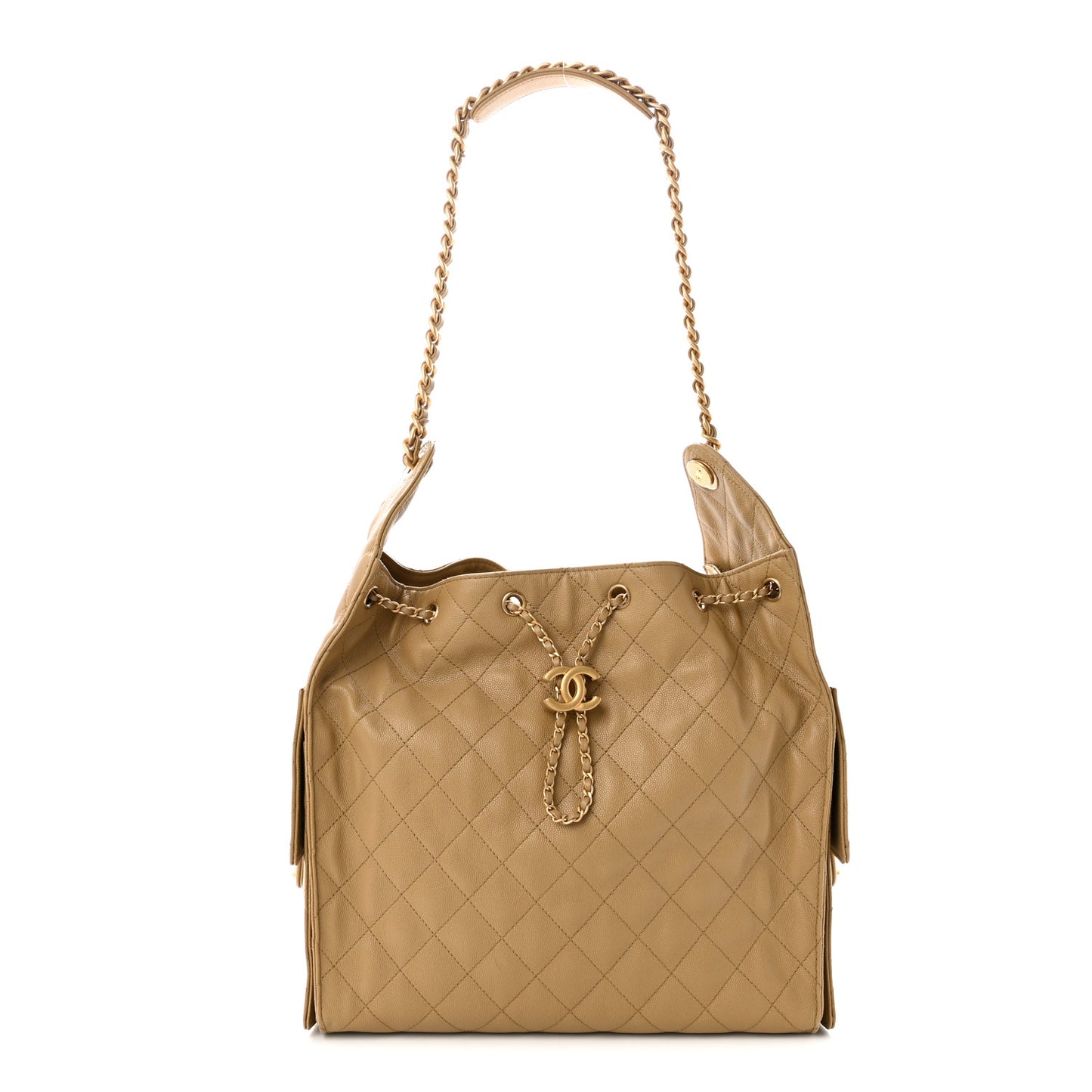 Caviar Quilted Medium Chanel 25 Handbag Dark Beige