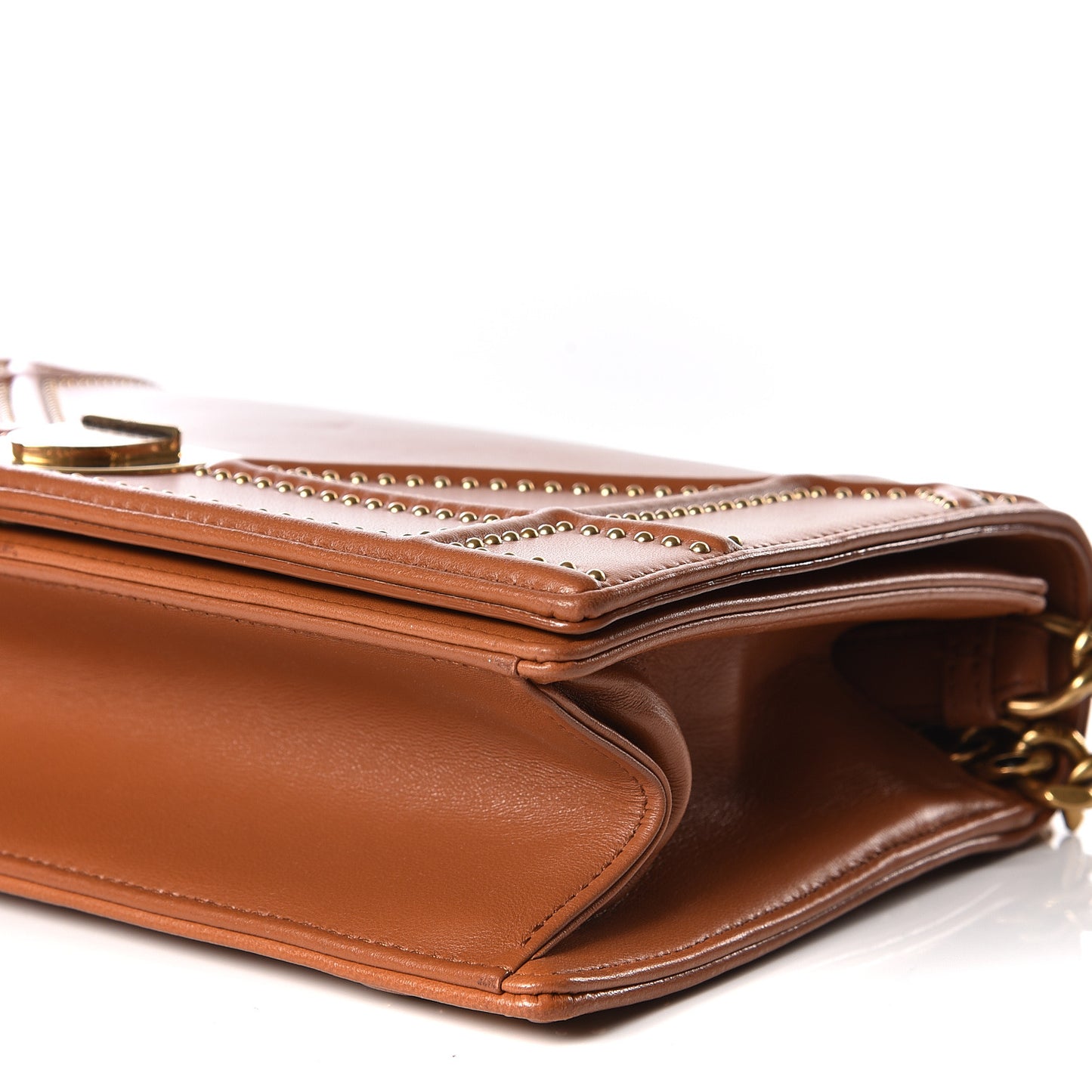 Lambskin Studded Medium Diorama Flap Bag Brown