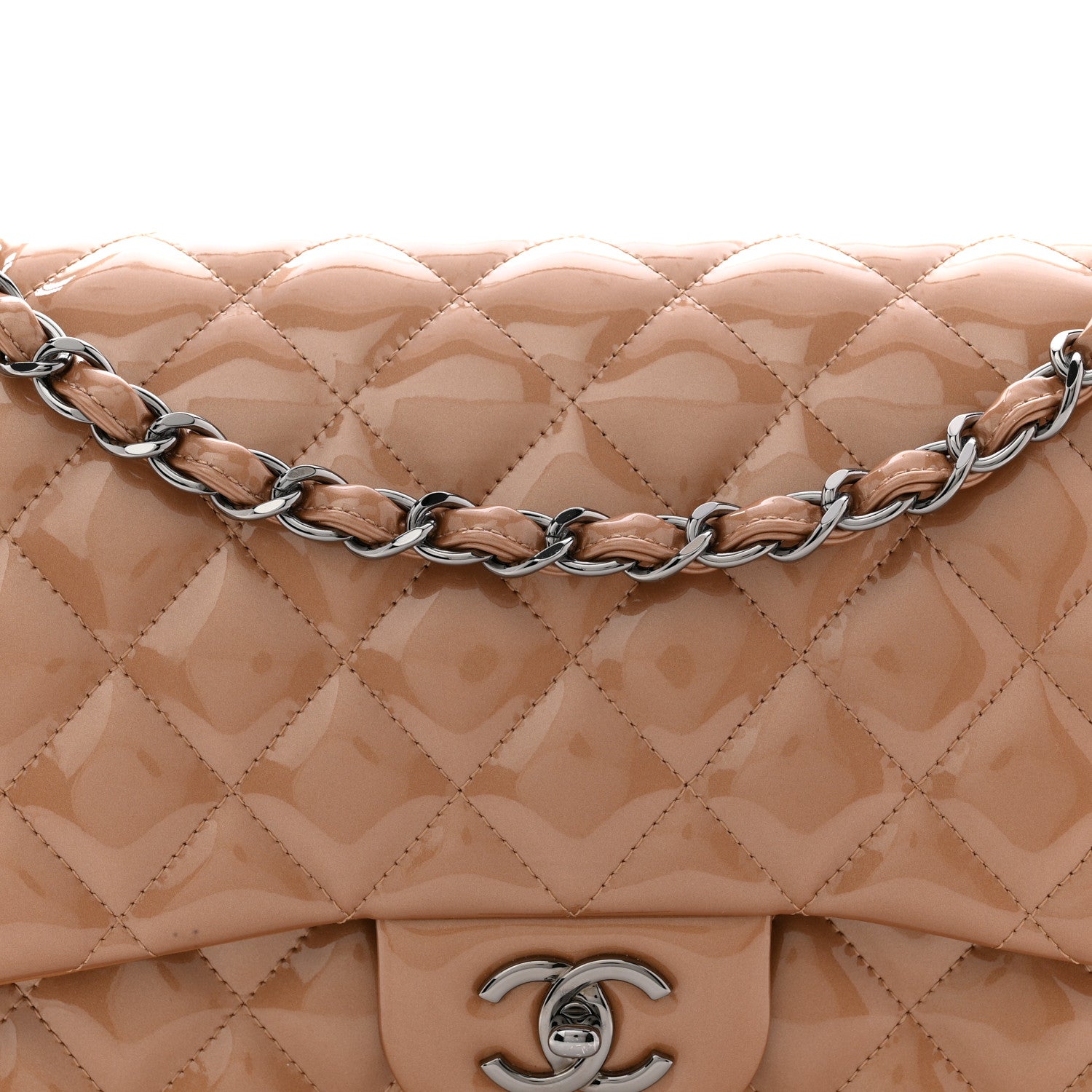 Chanel Patent Quilted Jumbo Double Flap Light Brown 8 of 11