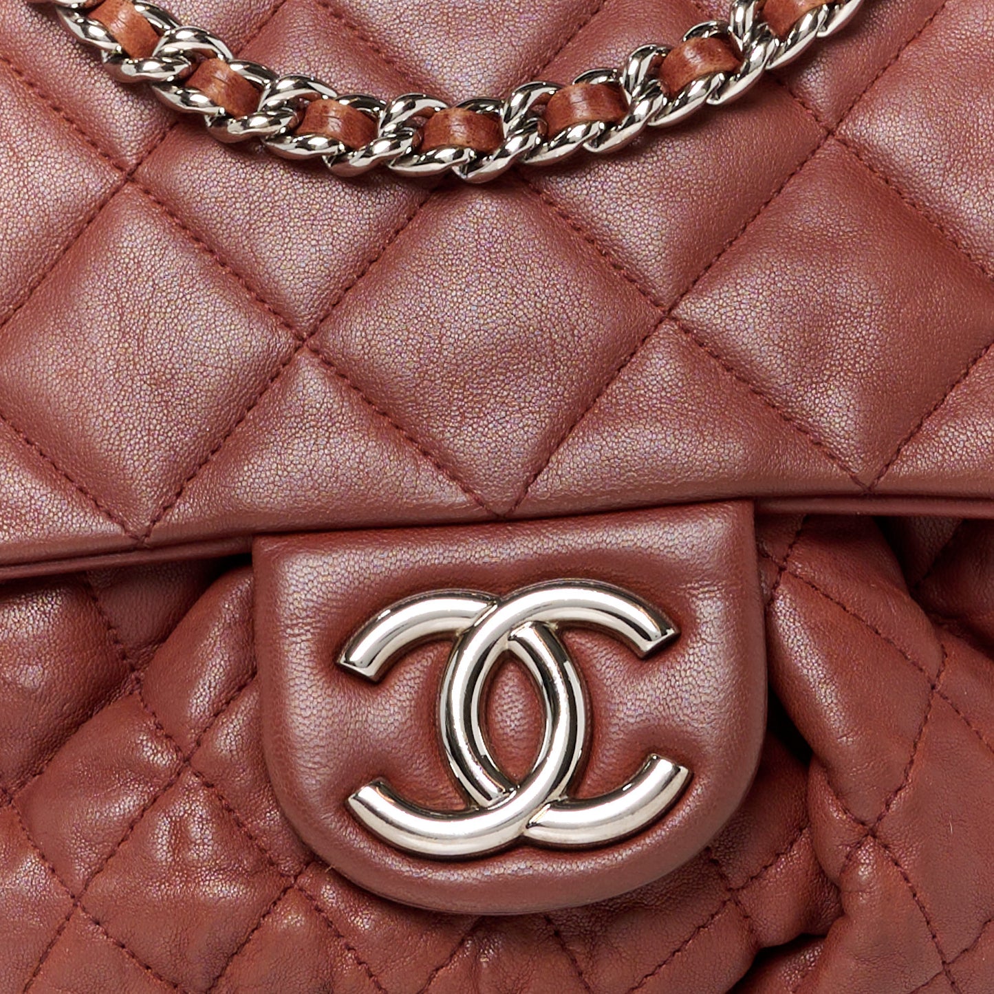 Washed Lambskin Quilted Large Chain Around Messenger Brown