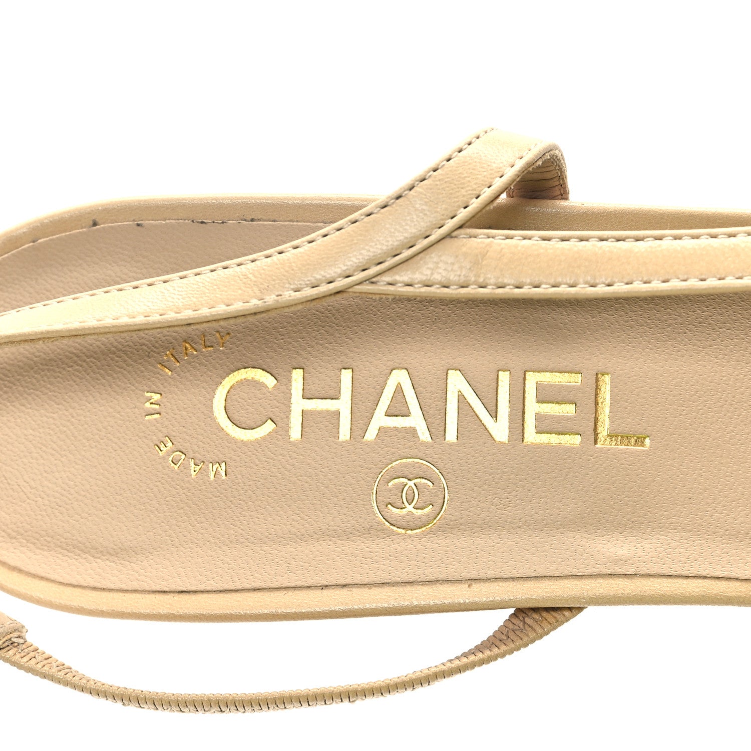 Chanel Goatskin Grosgrain Cap Toe CC Slingback Pumps 41 Beige Black 7 of 10