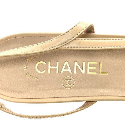Chanel Goatskin Grosgrain Cap Toe CC Slingback Pumps 41 Beige Black 7 of 10
