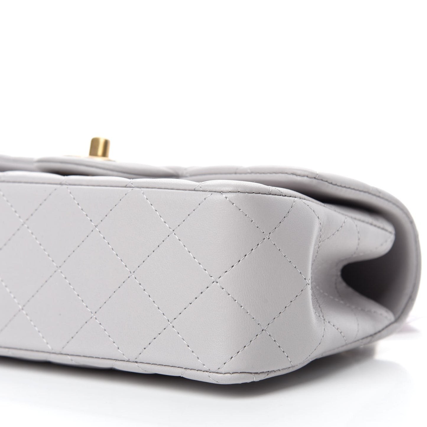 Lambskin Quilted Mini Top Handle Rectangular Flap Grey