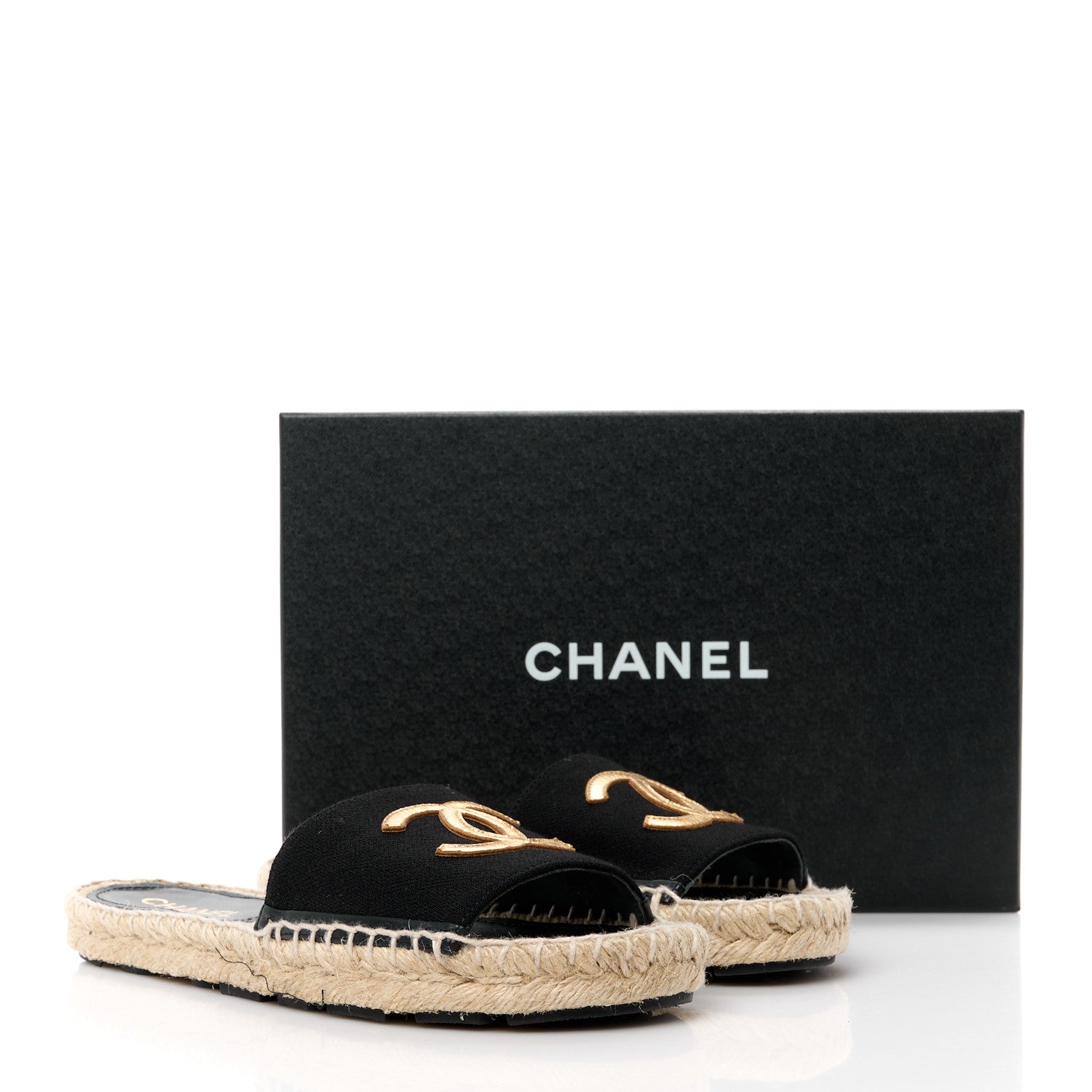 Chanel Wool Laminated Lambskin CC Slide Sandals 38 Black Gold 9 of 9