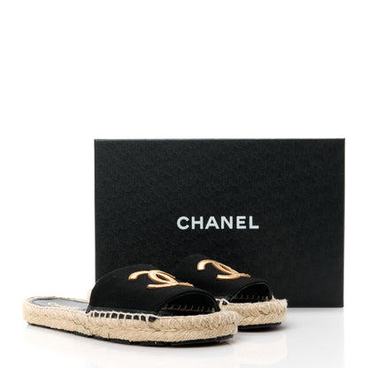 Chanel Wool Laminated Lambskin CC Slide Sandals 38 Black Gold 9 of 9