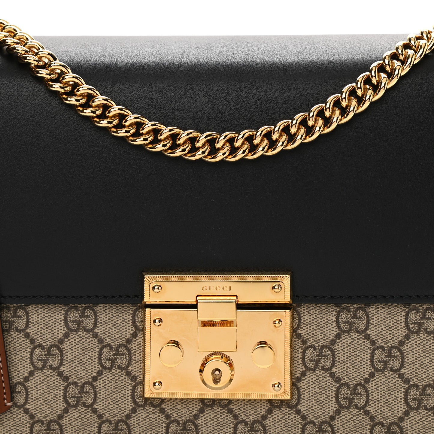 GG Supreme Monogram Calfskin Medium Padlock Shoulder Bag Beige Black Cuir