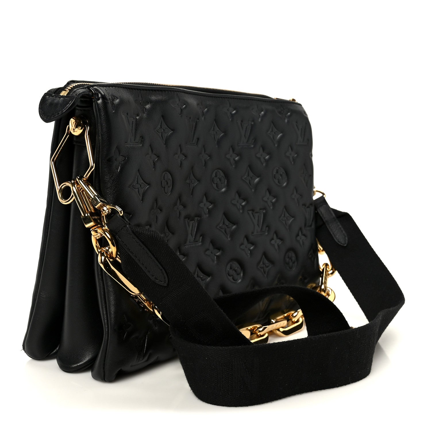 Louis Vuitton Lambskin Embossed Monogram Coussin MM Black 3 of 12
