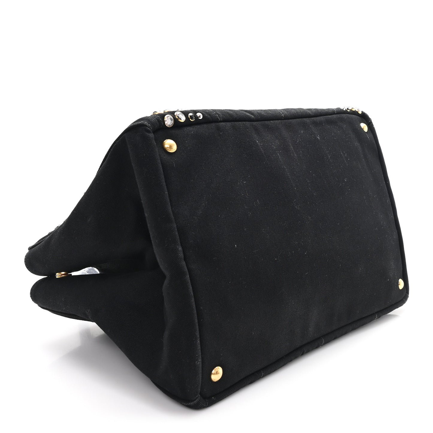 Denim Crystal Studded Canapa Tote Black