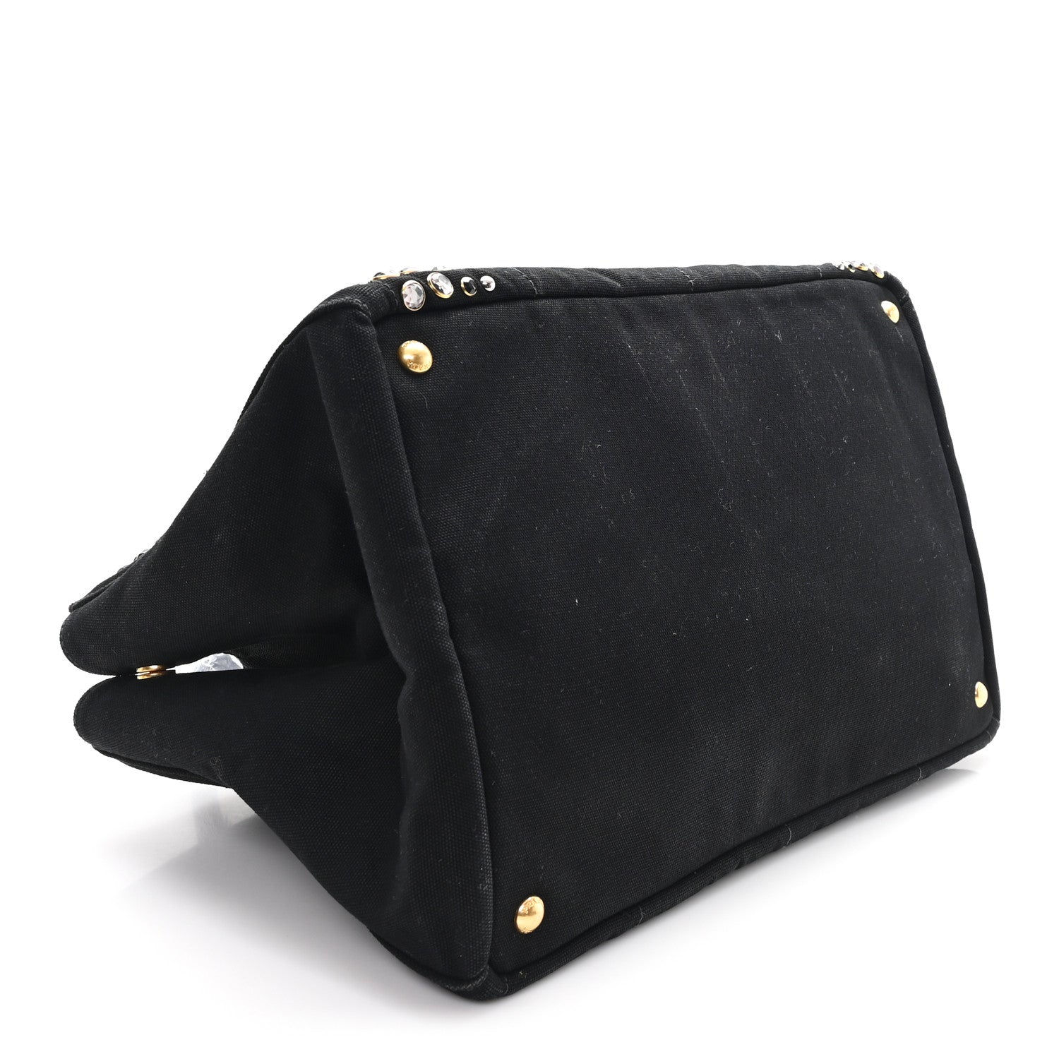 Prada Denim Crystal Studded Canapa Tote Black 4 of 11