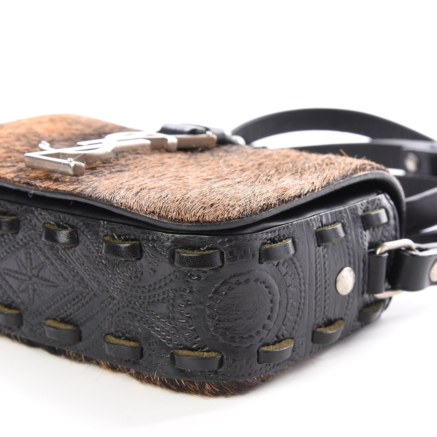 Saint Laurent Calfskin Hair Monogram Crossbody Bag Black 6 of 8