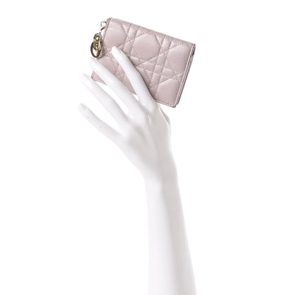 Christian Dior Lambskin Cannage Small Lady Dior Flap Card Holder Light Pink 2 of 9