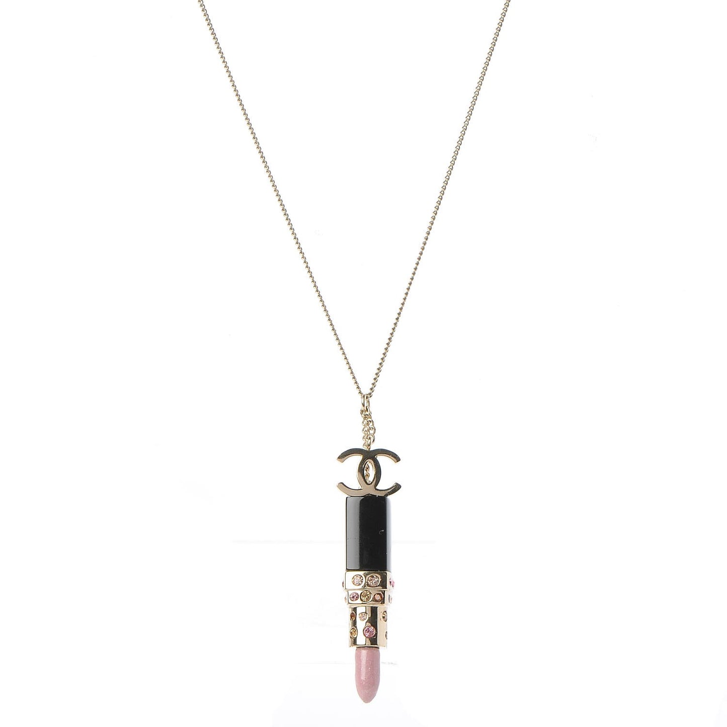 Resin Crystal Lipstick CC Necklace Gold