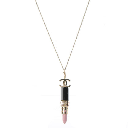 Chanel Resin Crystal Lipstick CC Necklace Gold 1 of 4