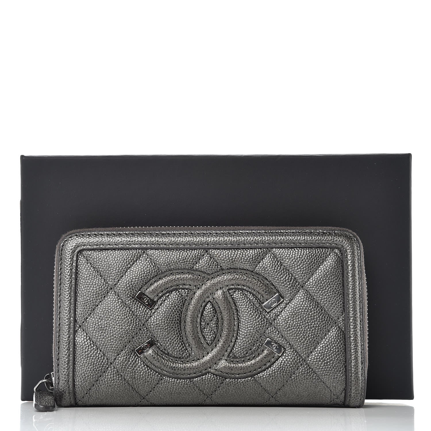 Chanel Metallic Caviar Quilted Medium Filigree Zip Around Wallet Dark Silver 8 of 8