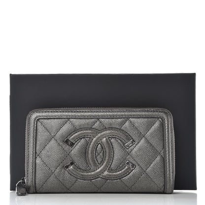 Chanel Metallic Caviar Quilted Medium Filigree Zip Around Wallet Dark Silver 8 of 8