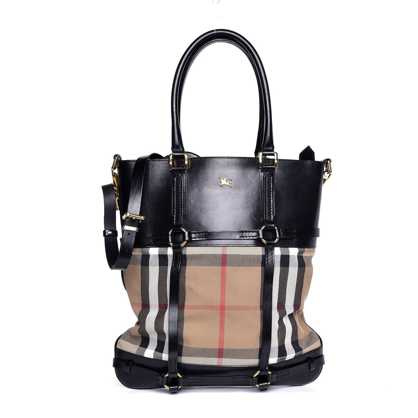 House Check Bridle Calfskin Tote Black