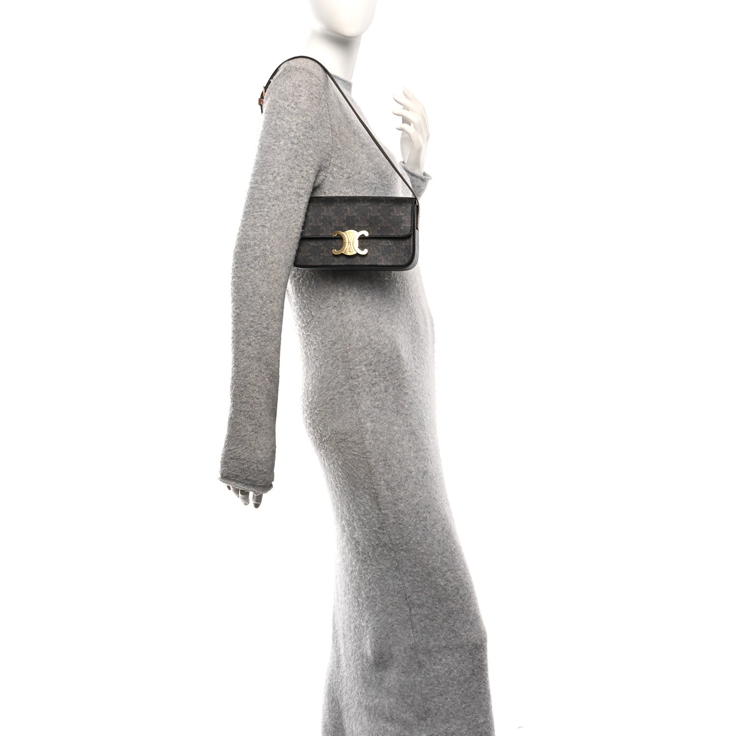 Celine Canvas Calfskin Triomphe Shoulder Bag Tan 2 of 9
