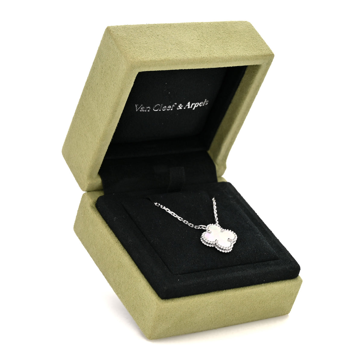 Van Cleef & Arpels 18K White Gold Mother Of Pearl Vintage Alhambra Pendant Necklace 6 of 6