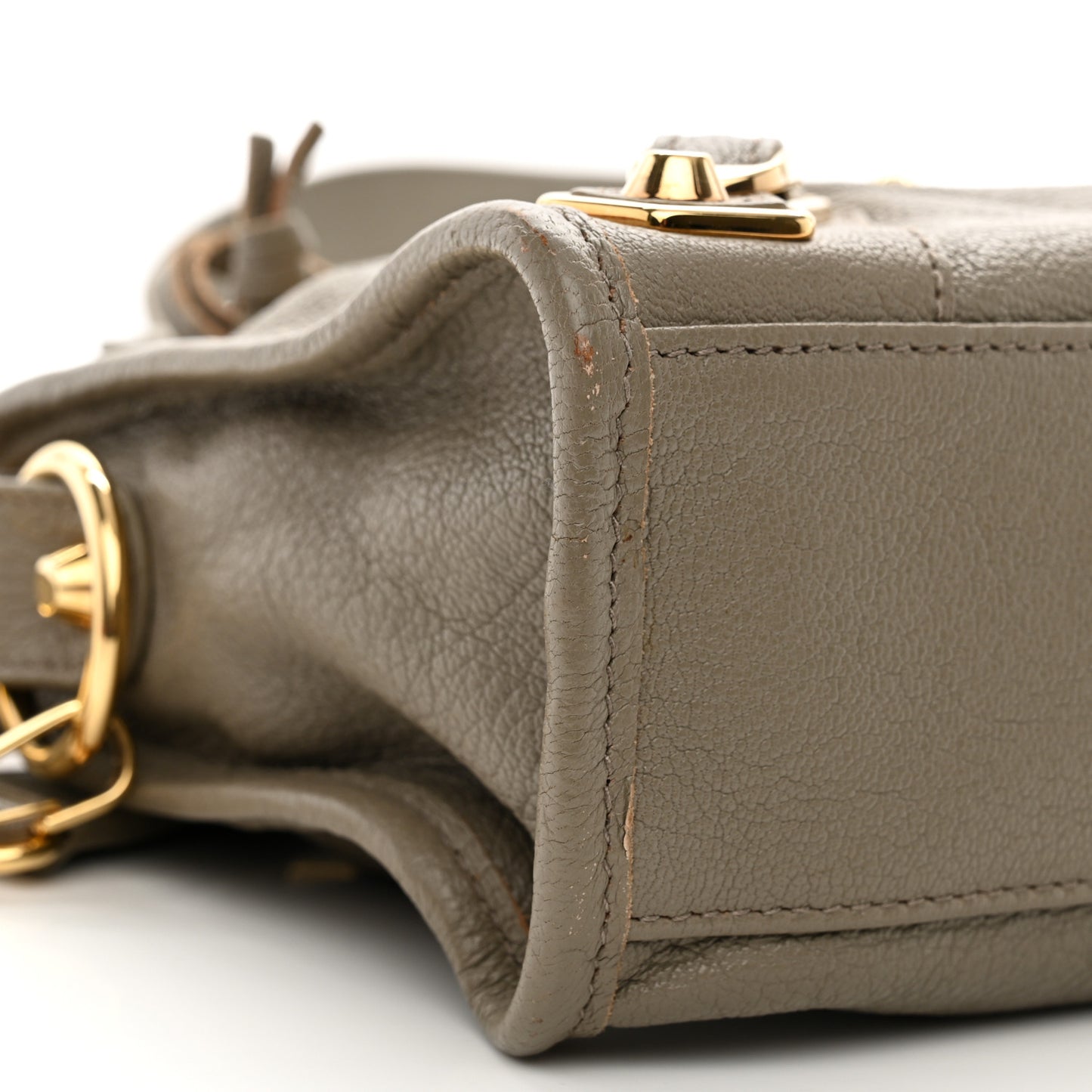 Chevre Gold Metallic Edge Hardware Mini City Gris Taupe