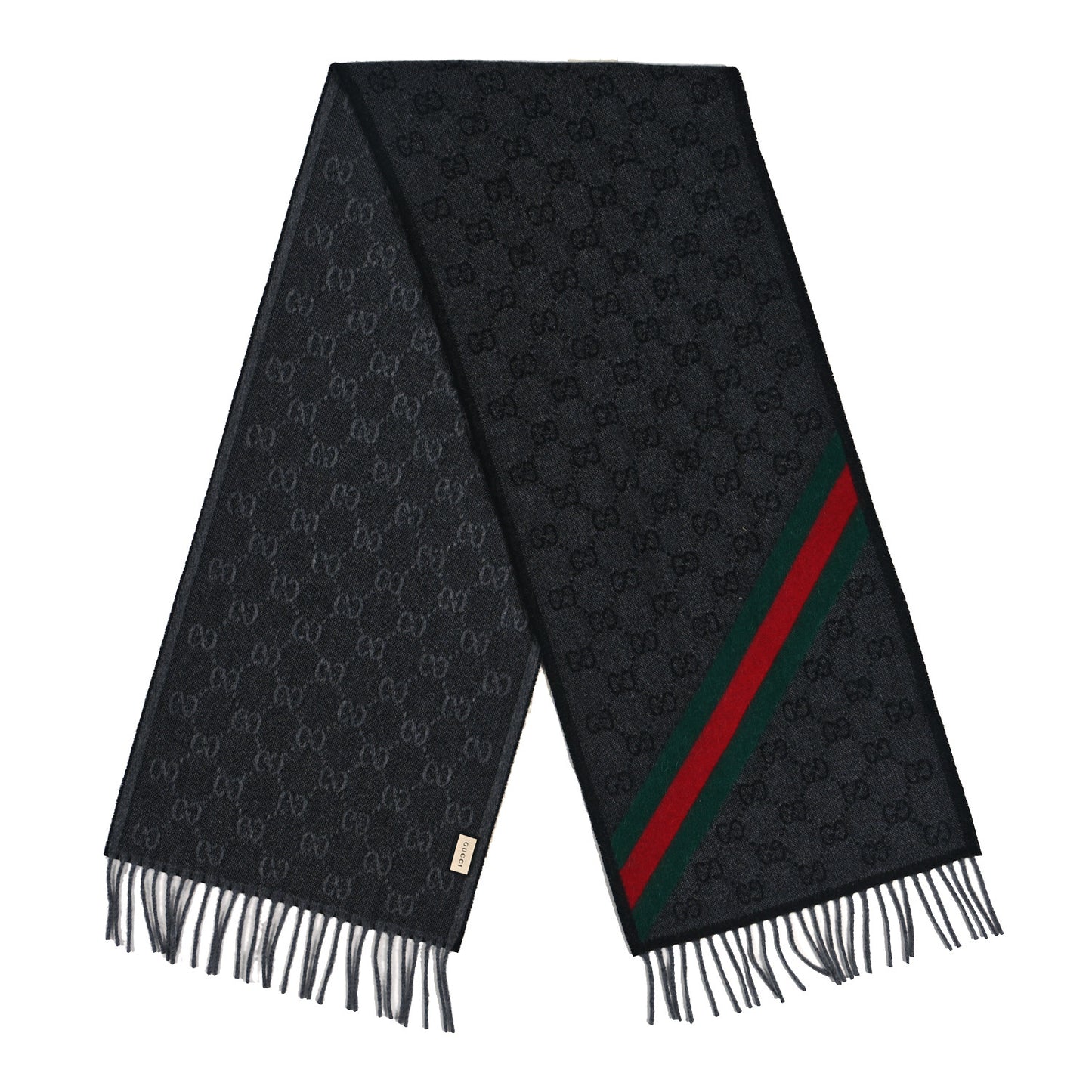 Wool Angora Monogram Web New Nikky Scarf Lead Dark Green