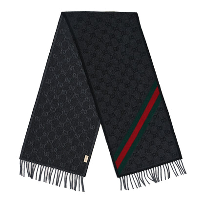 Gucci Wool Angora Monogram Web New Nikky Scarf Lead Dark Green 2 of 3
