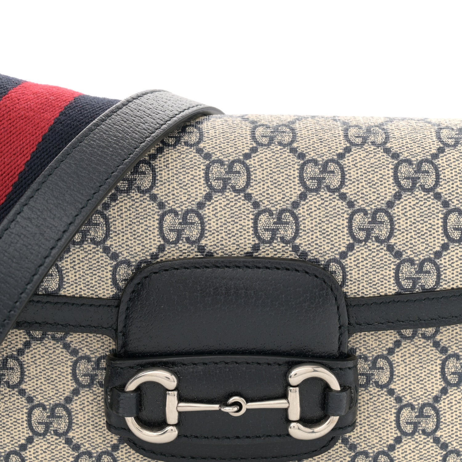 Gucci GG Supreme Monogram Textured Dollar Calfskin Web Mini Horsebit 1955 Shoulder Bag Beige Blue 8 of 11