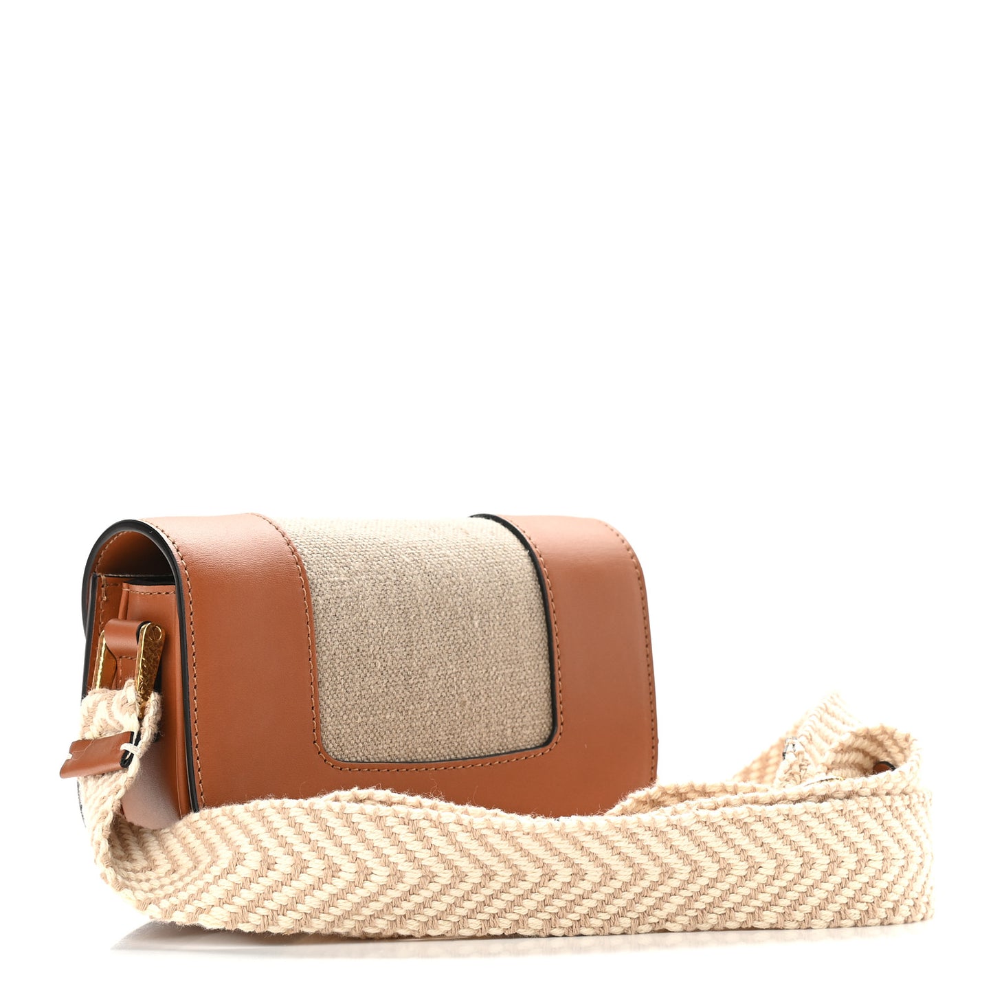Calfskin Linen Small Supervee Crossbody Bag Saddle Brown Natural