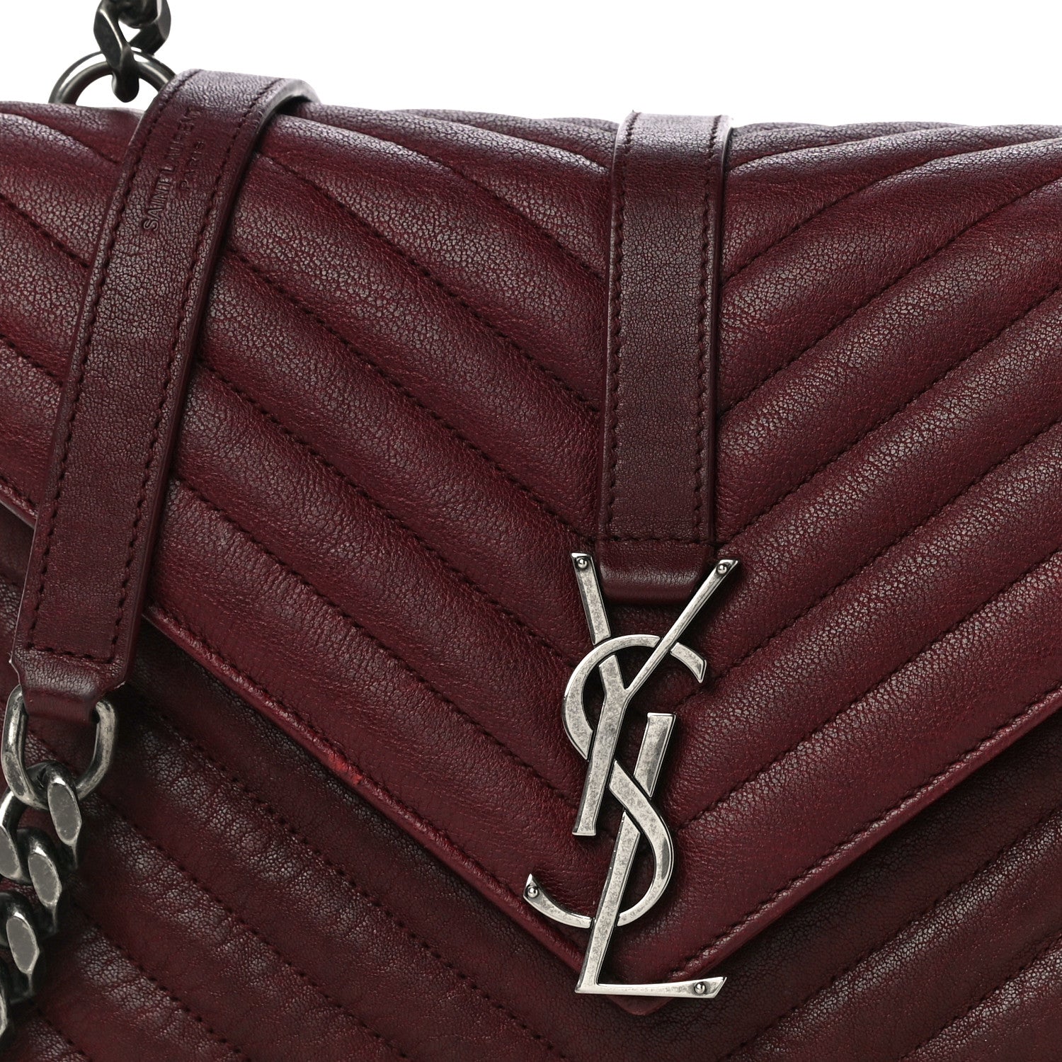 Saint Laurent Sheepskin Matelasse Chevron Medium College Bag Rouge Legion 9 of 15