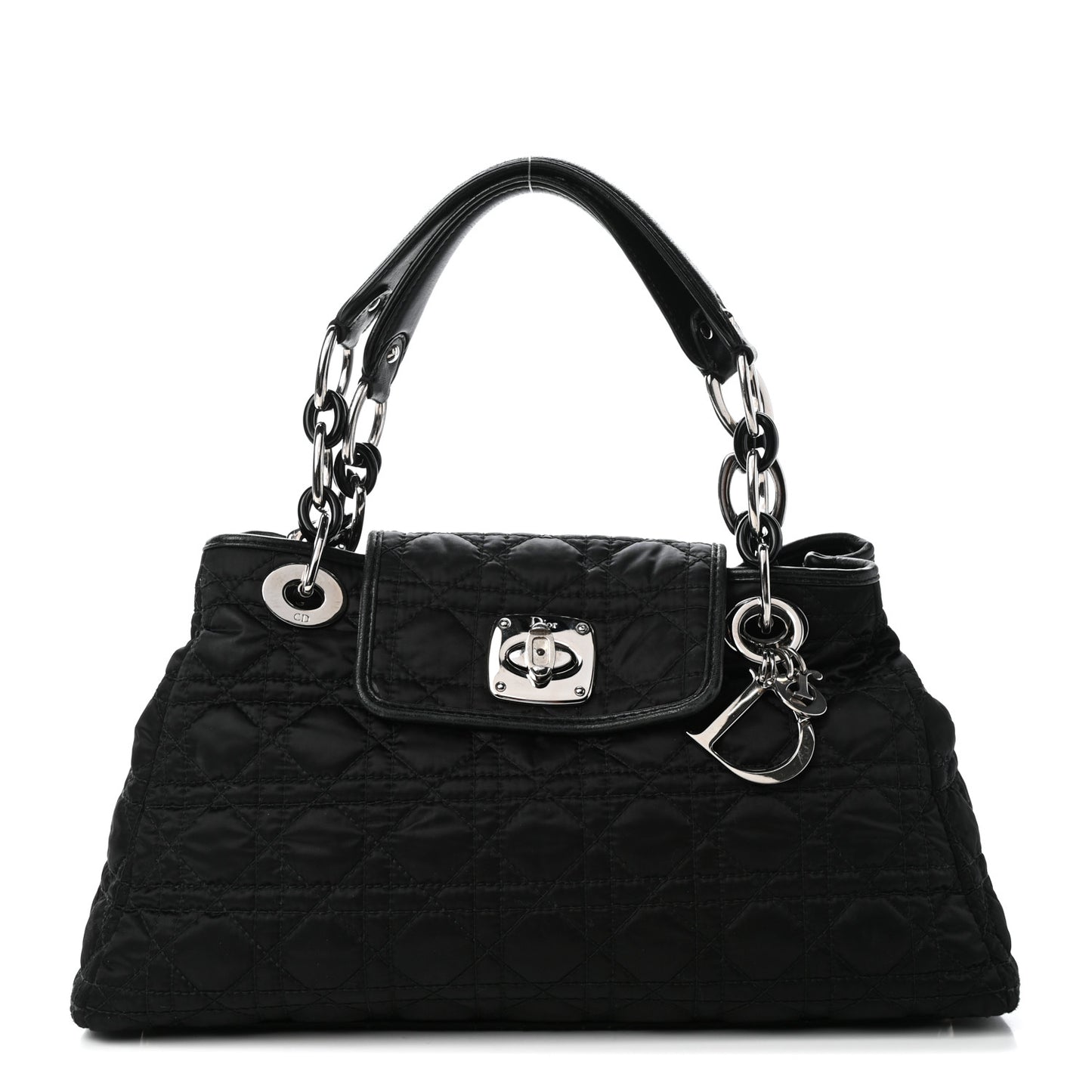 Satin Cannage Charming Lock Flap Shoulder Bag Black