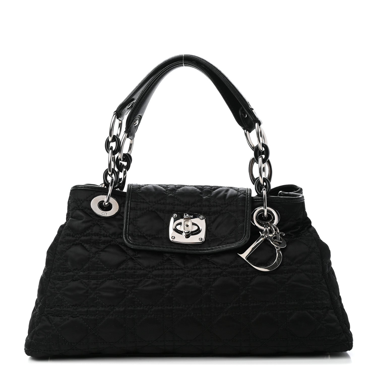 Christian Dior Satin Cannage Charming Lock Flap Shoulder Bag Black 1 of 10
