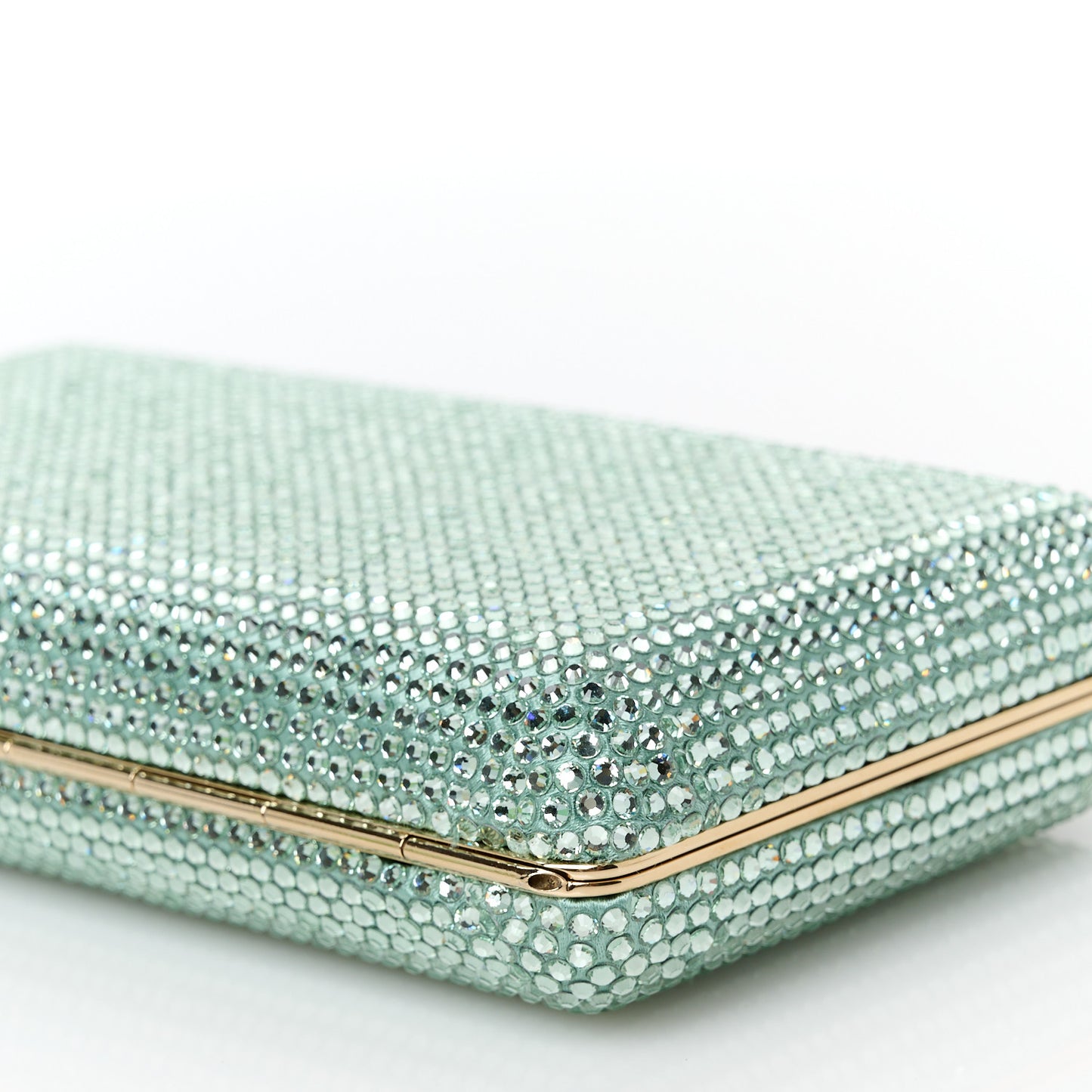 Satin Crystal Clemmie Clutch Smoke Green