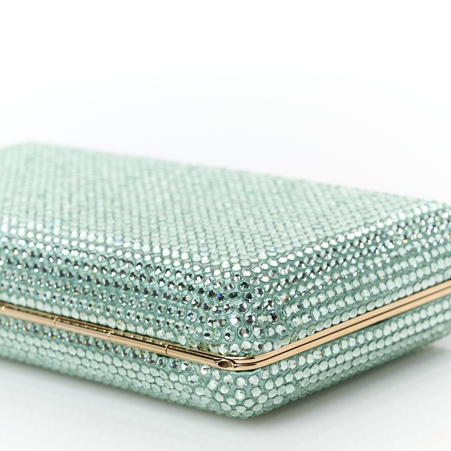 Jimmy Choo Satin Crystal Clemmie Clutch Smoke Green 10 of 10