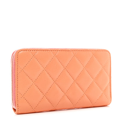 Chanel Goatskin Quilted Tri-Color In & Out Zip Around Wallet Orange Green Pink 3 of 9
