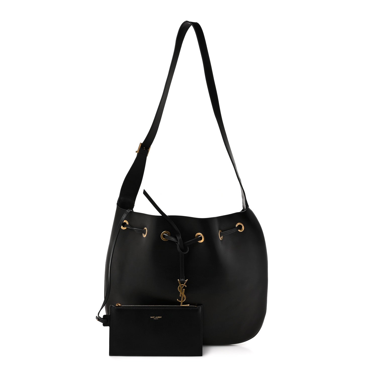 Saint Laurent Smooth Calfskin Paris VII Large Flat Hobo Black 3 of 13