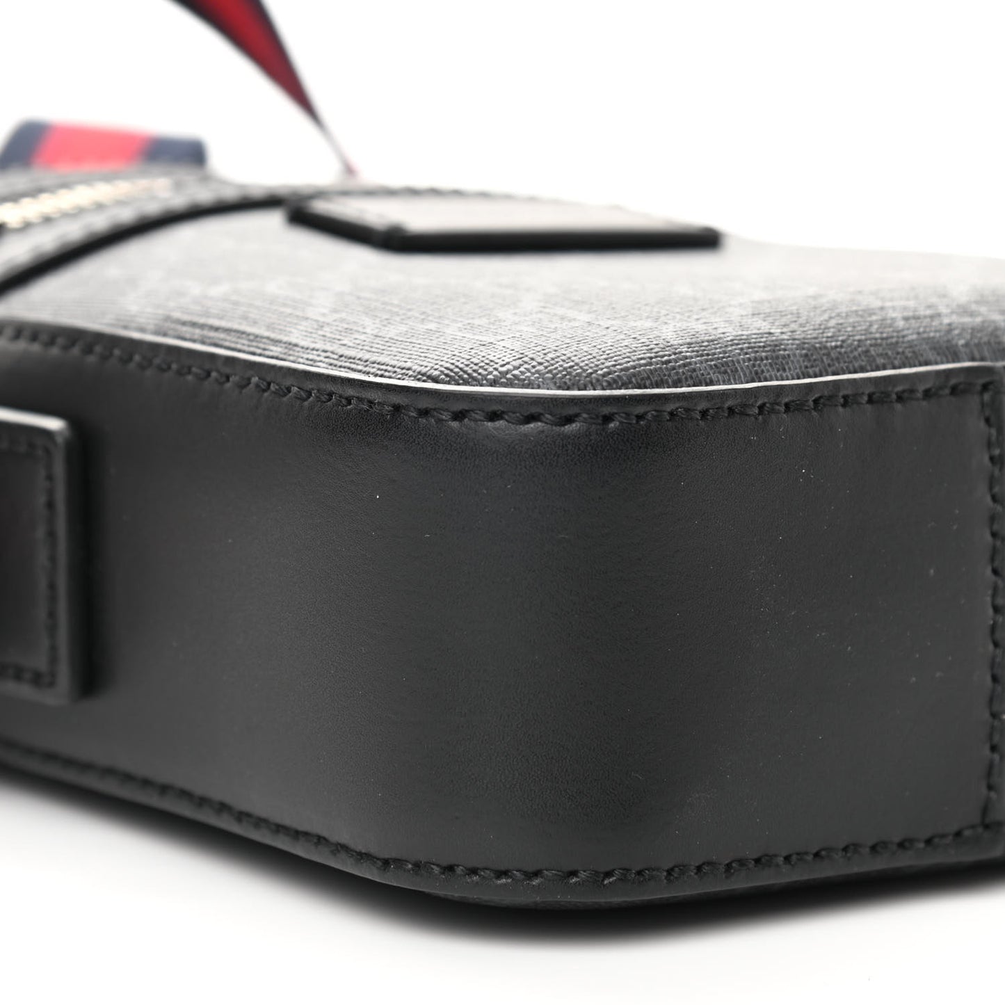 GG Supreme Monogram Appia Calfskin Web Small Camera Messenger Bag Black Grey